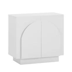 Wood Mid-Century Arched Storage Cabinet White