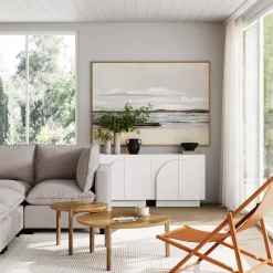 Wood Mid-Century Arched Storage Cabinet White