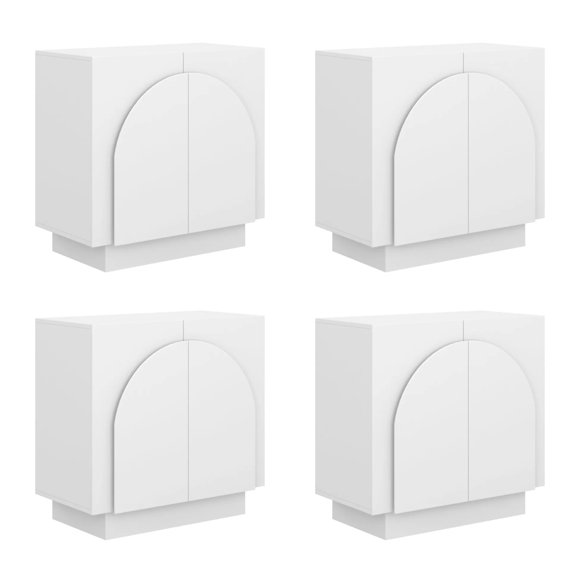 Wood Mid-Century Arched TV Console Credenza White (Set of 4)