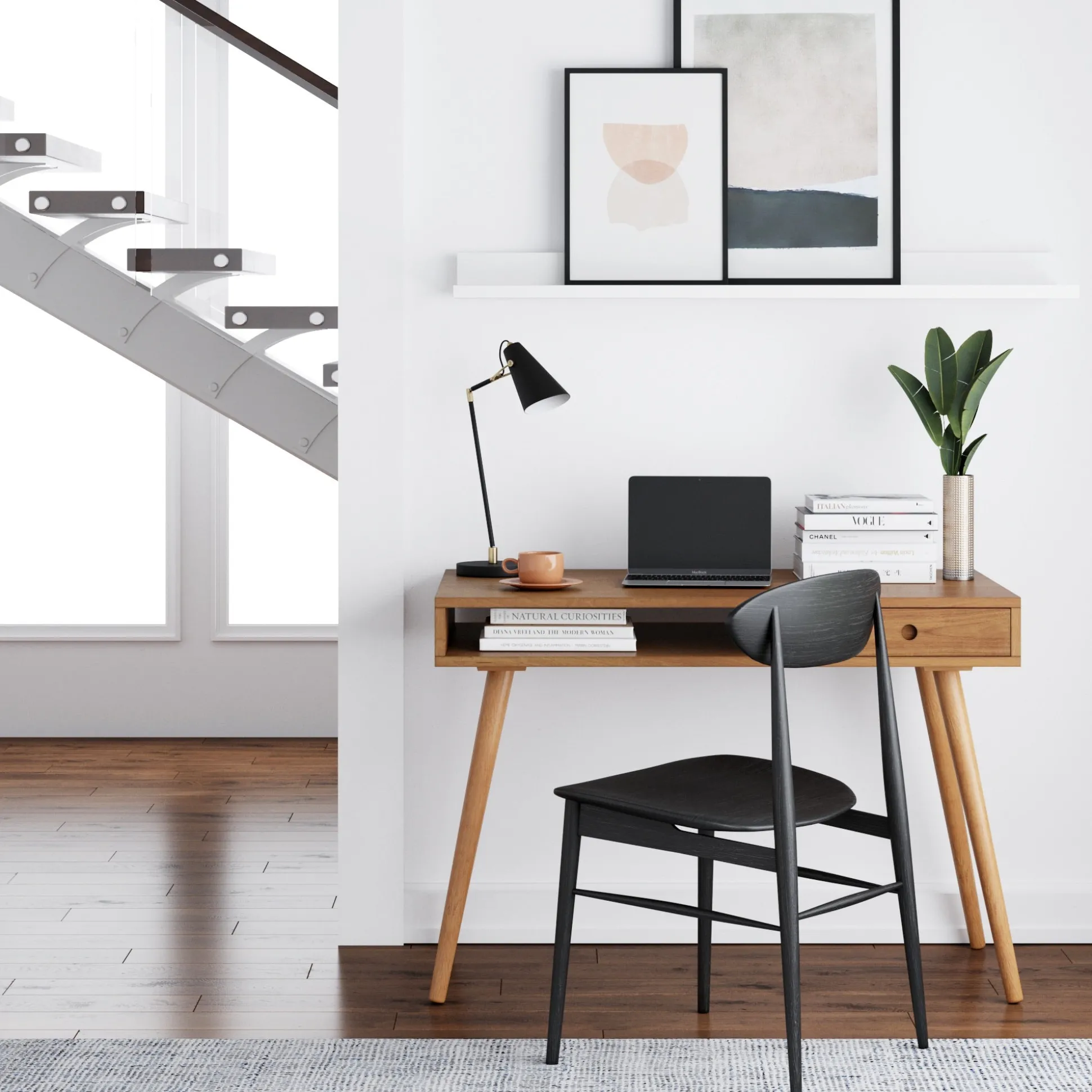 Wood Mid-Century Modern Writing Desk with Drawer