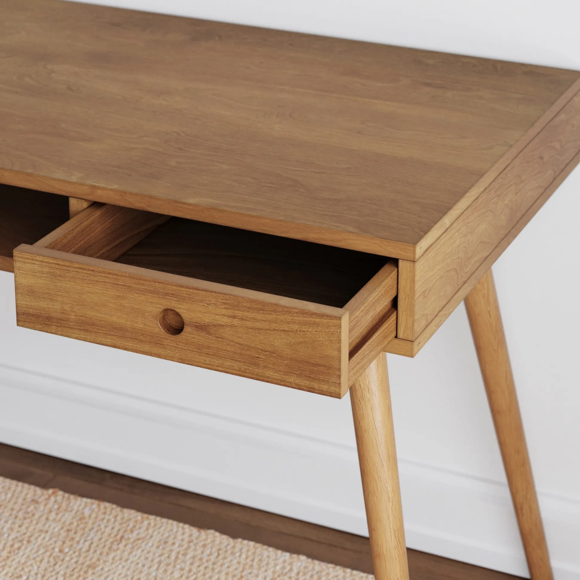 Wood Mid-Century Modern Writing Desk with Drawer