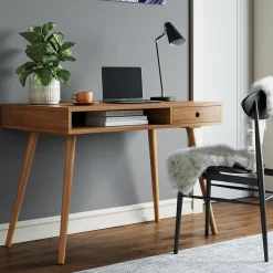 Wood Mid-Century Modern Writing Desk with Drawer