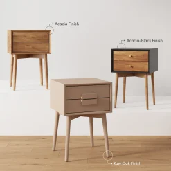 Wood Mid-Century Nightstand Acacia