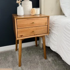Wood Mid-Century Nightstands Acacia (Set of 2)