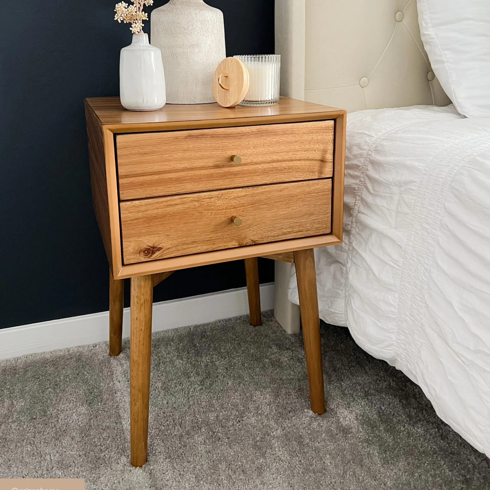 Wood Mid-Century Nightstands Acacia (Set of 2)