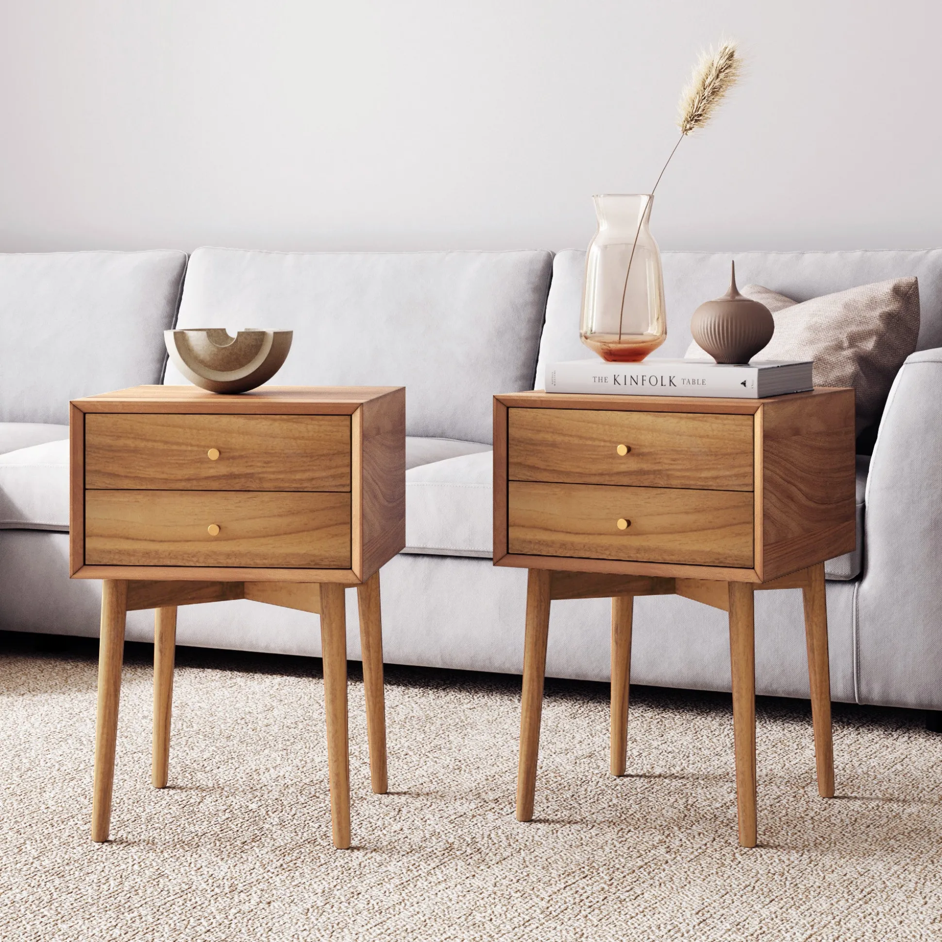 Wood Mid-Century Nightstands Acacia (Set of 2)