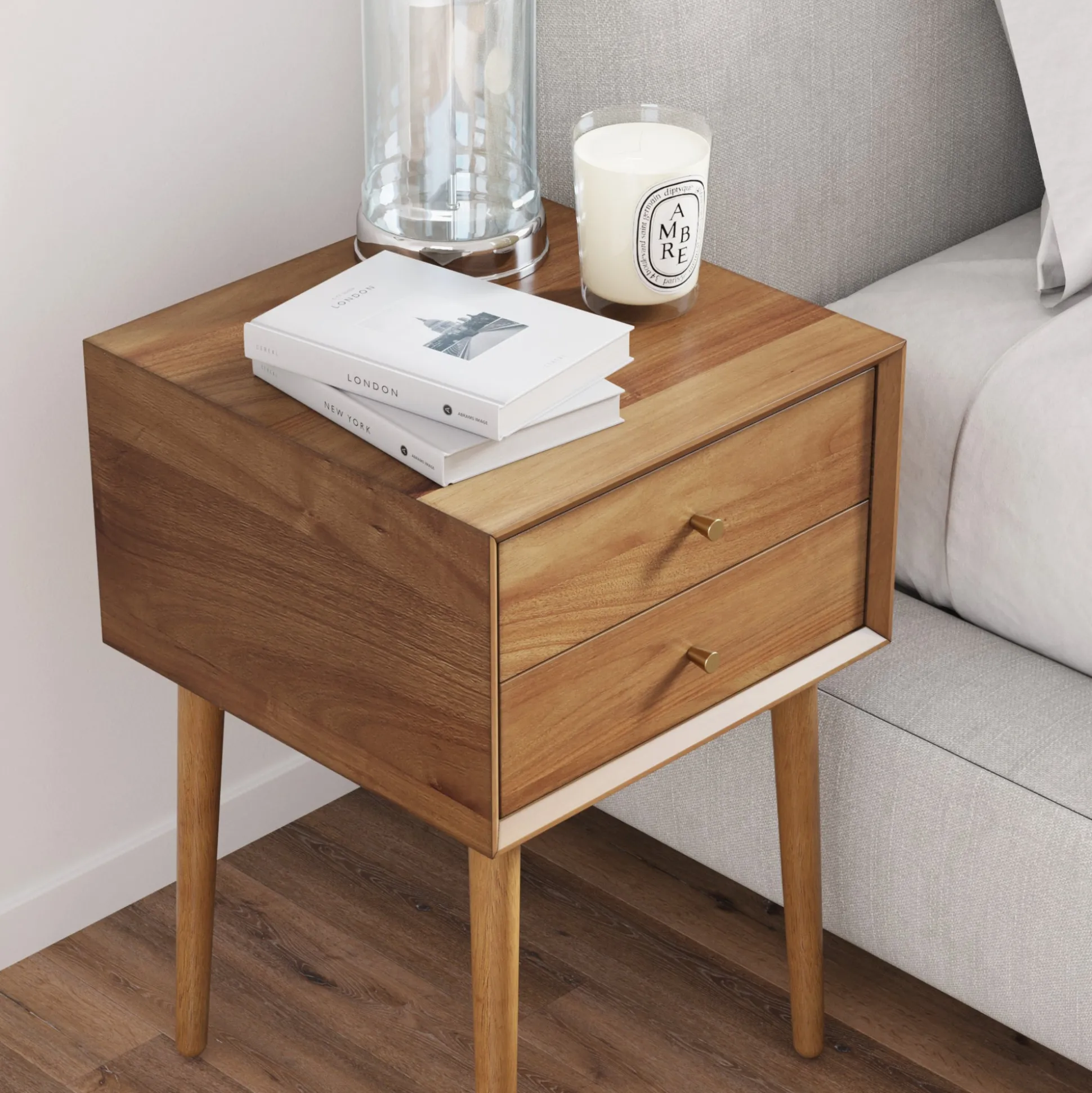 Wood Mid-Century Nightstands Acacia (Set of 2)