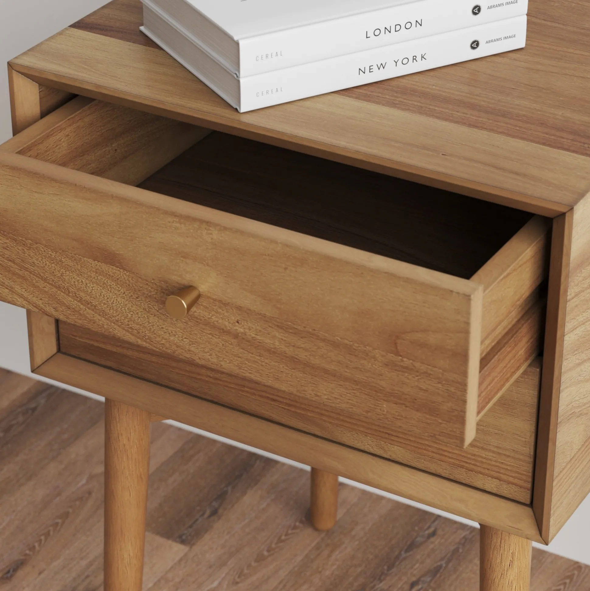Wood Mid-Century Nightstands Acacia (Set of 2)