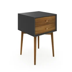 Wood Mid-Century Nightstands Black (Set of 2)