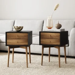 Wood Mid-Century Nightstands Black (Set of 2)