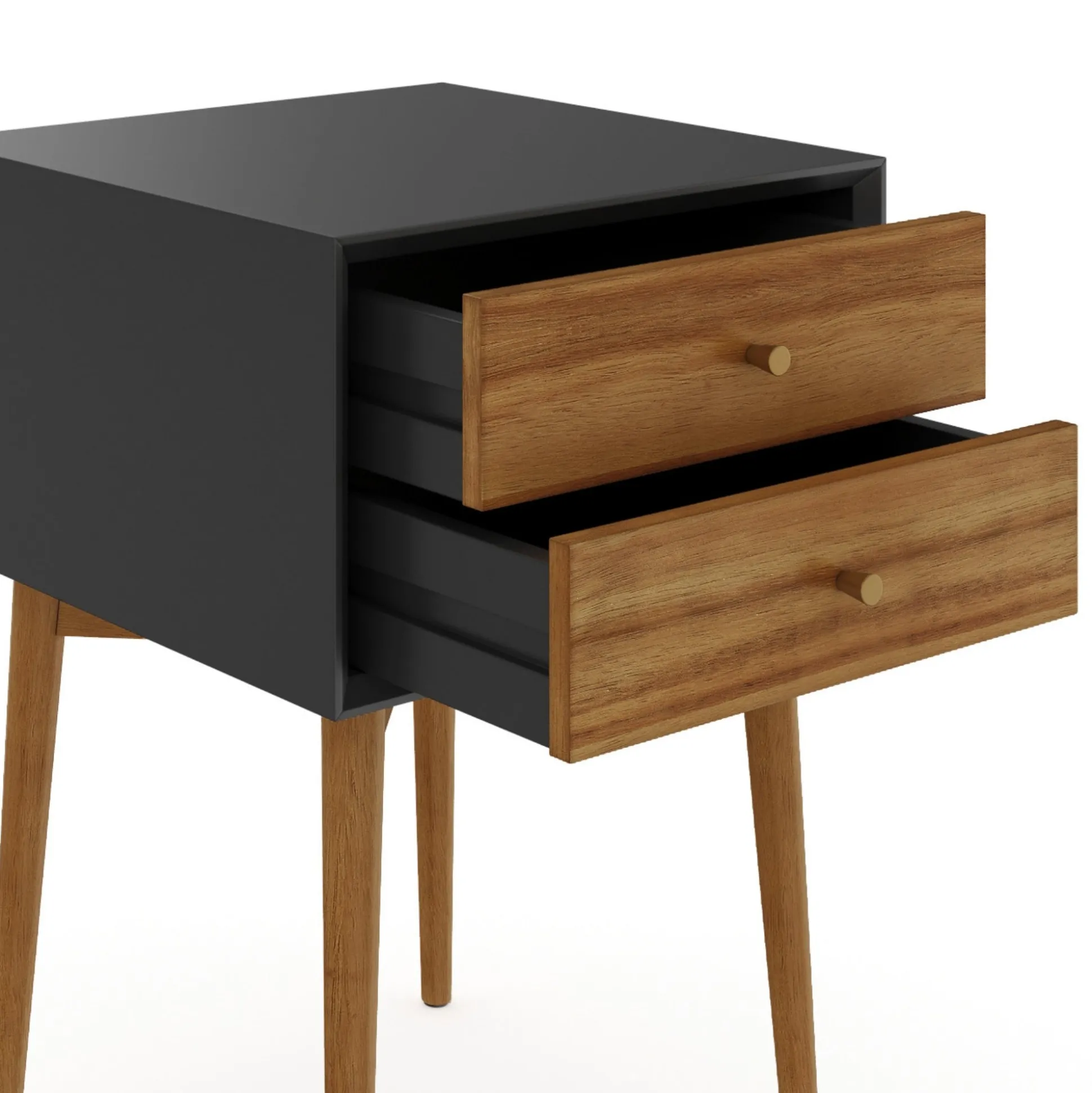 Wood Mid-Century Nightstands Black (Set of 2)