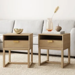 Wood Modern Farmhouse Nightstands (Set of 2)
