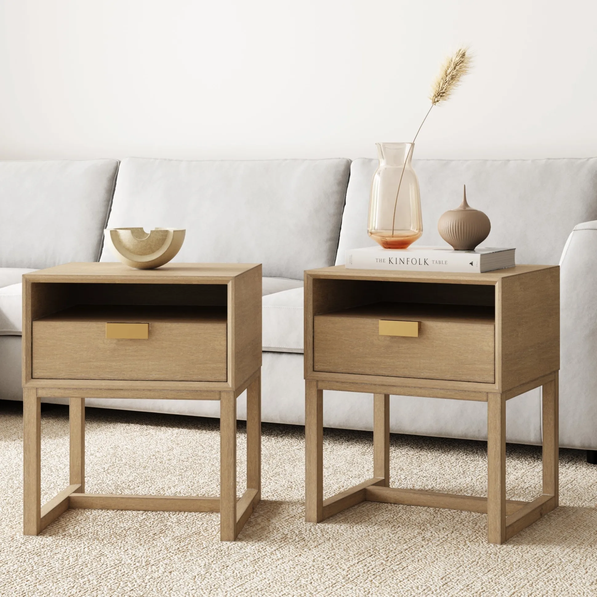 Wood Modern Farmhouse Nightstands (Set of 2)