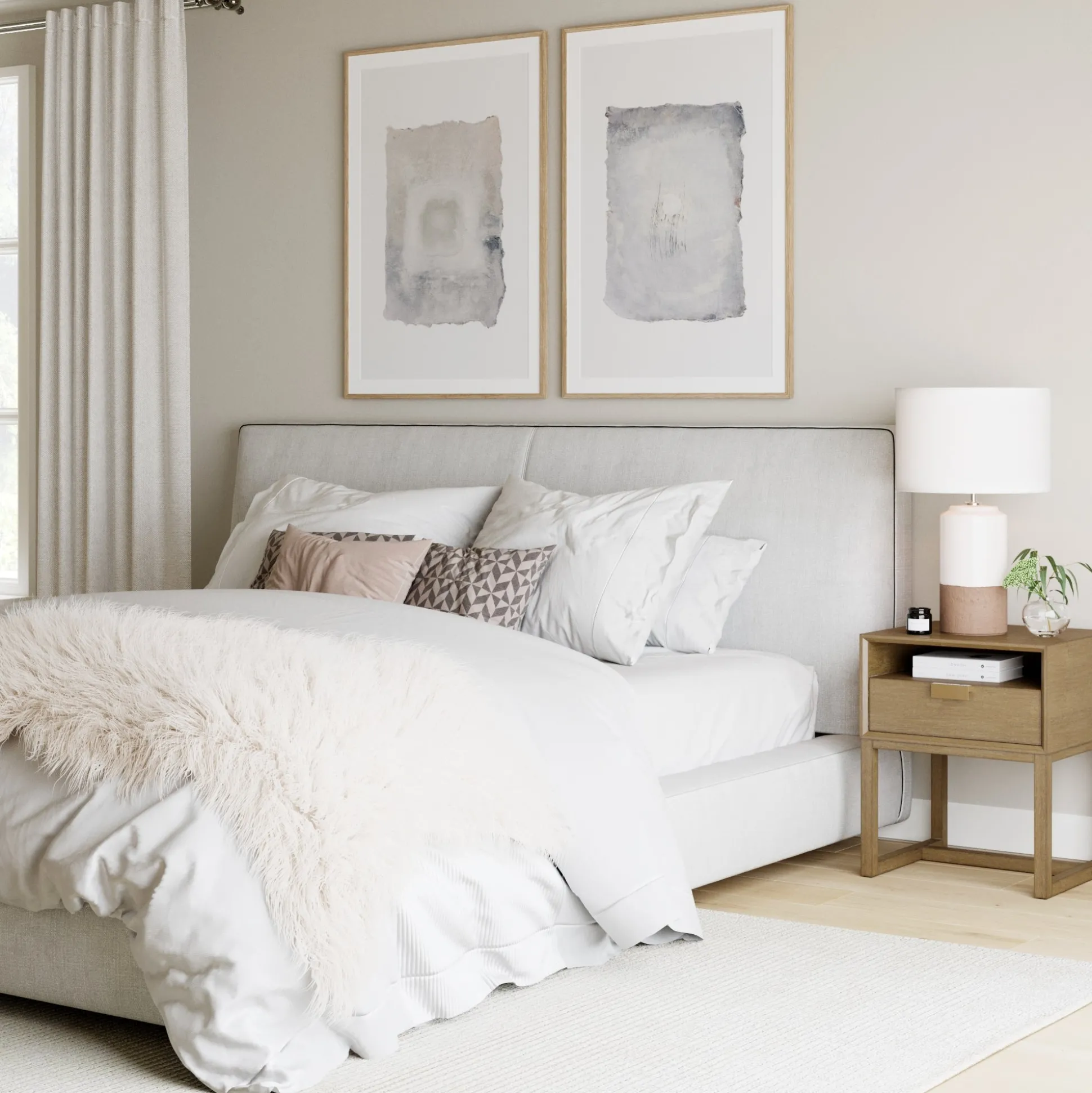 Wood Modern Farmhouse Nightstand with Drawer