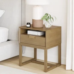 Wood Modern Farmhouse Nightstand with Drawer