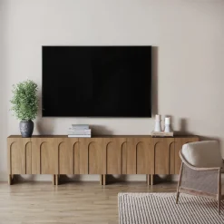 Wood Modular TV Console with Arched Doors for TVs up to 100" Light Brown