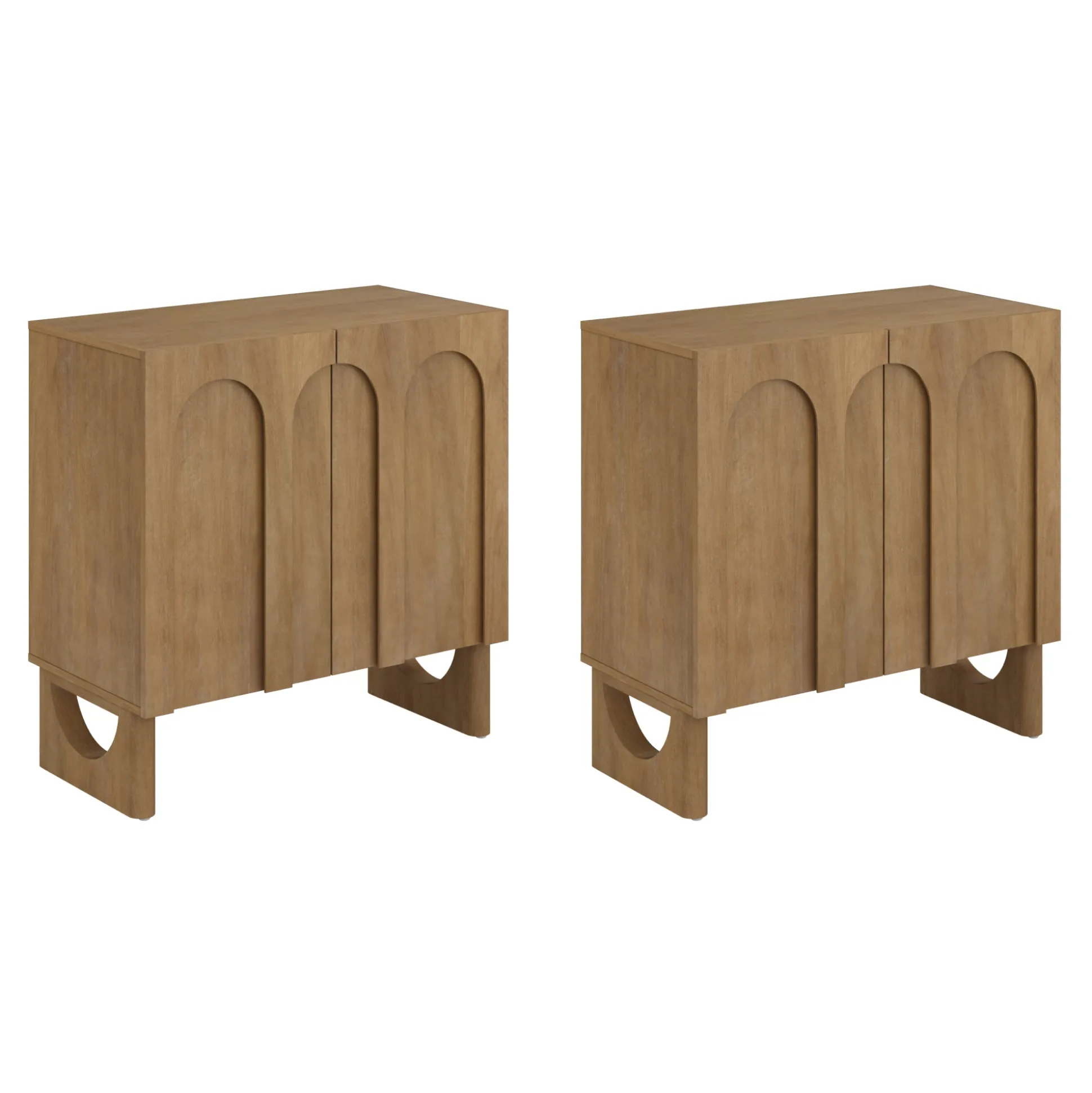 Wood Modular TV Console with Arched Doors for TVs up to 65" Light Brown