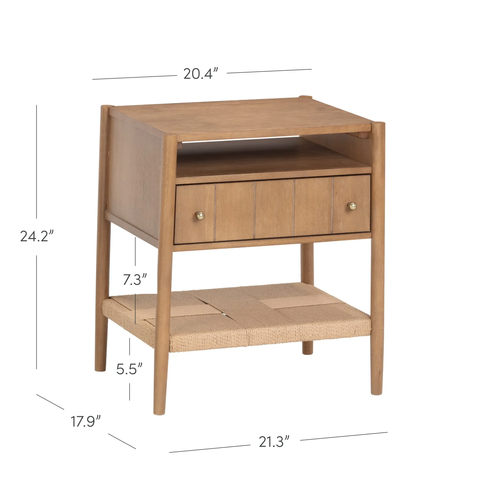 Wood Nightstand with Drawer & Seagrass Storage Light Brown (Set of 2)