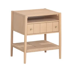 Wood Nightstand with Drawer & Seagrass Storage Raw Oak