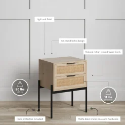 Wood & Rattan 2-Drawer Nightstand Light Oak