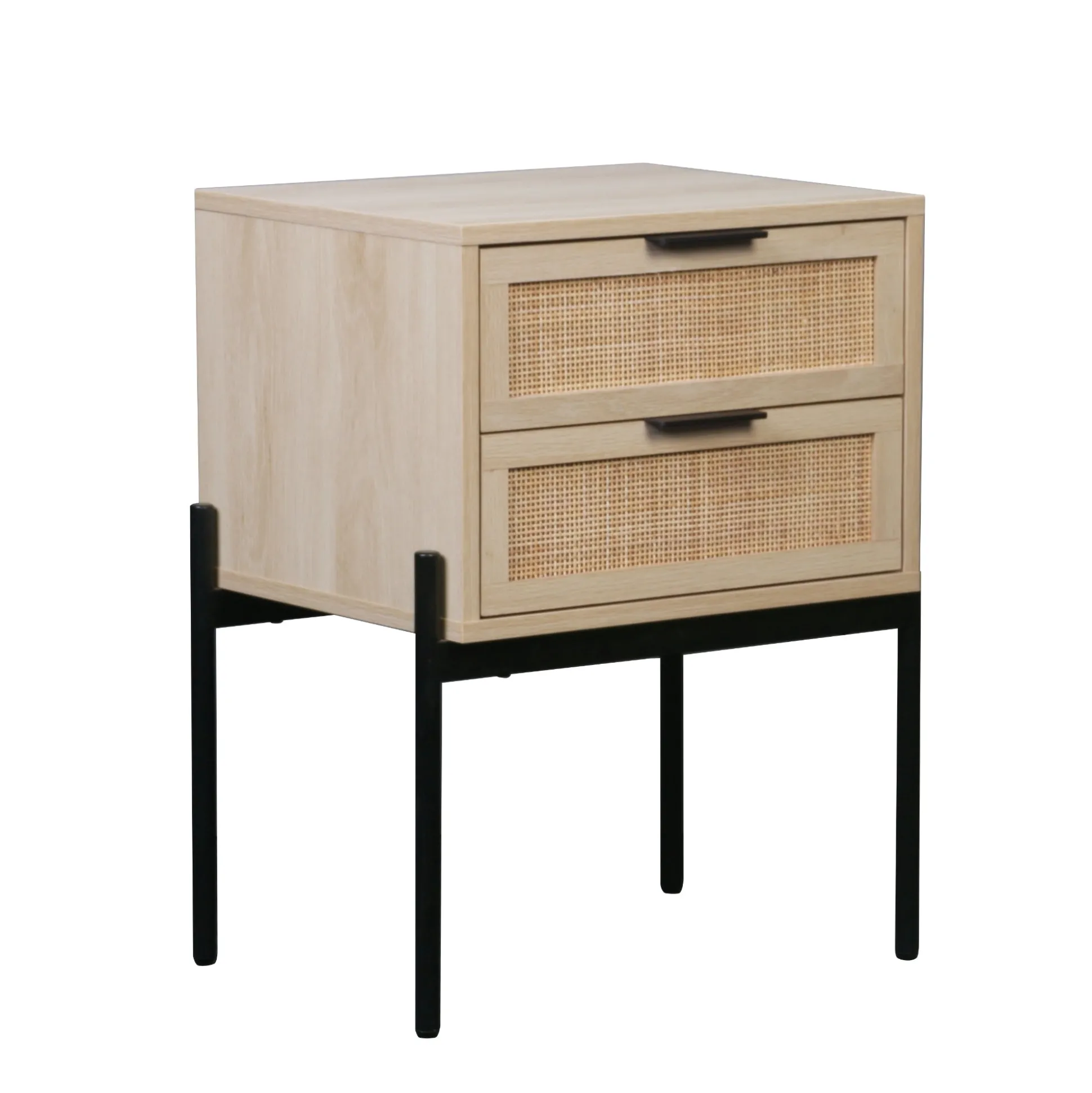Wood & Rattan 2-Drawer Nightstand Light Oak