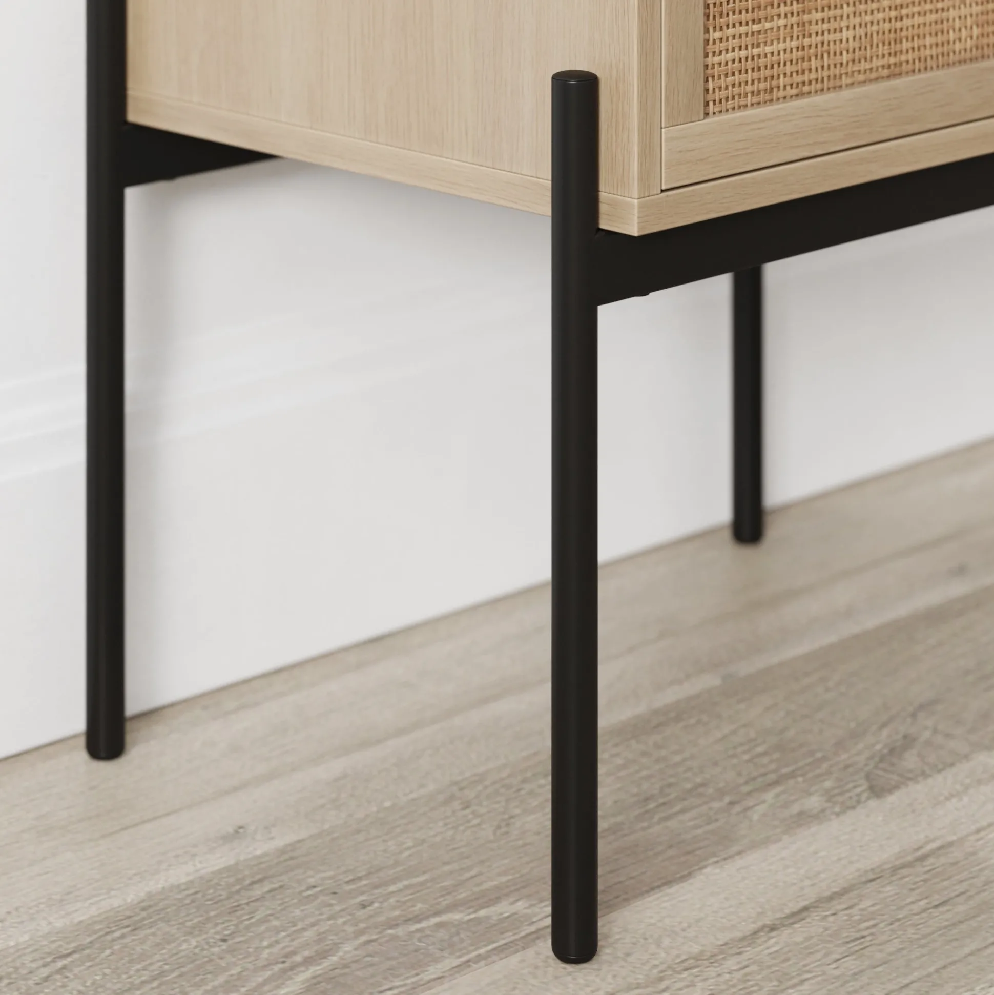 Wood & Rattan Nightstands Light Oak (Set of 2)