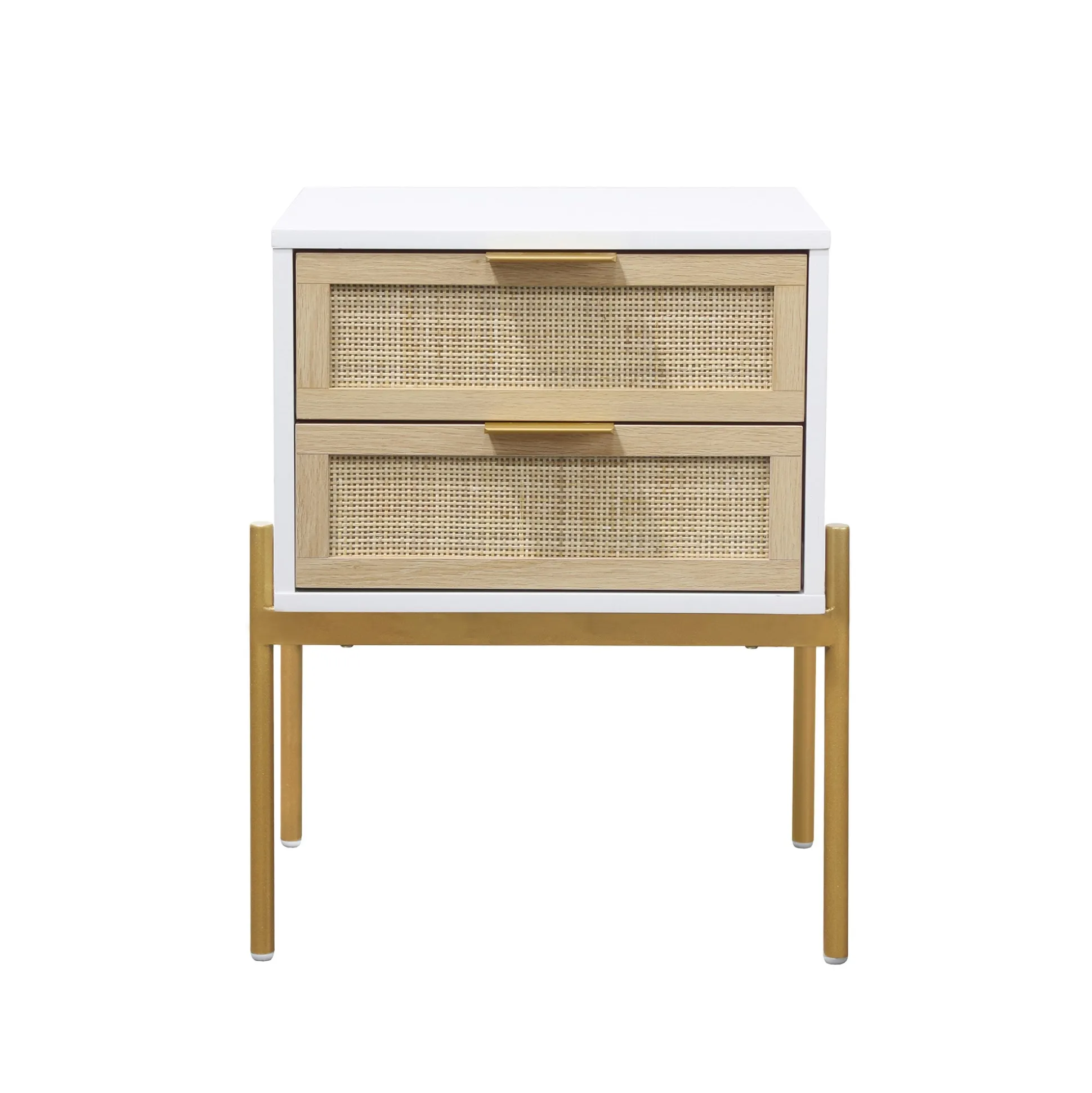 Wood & Rattan Nightstands White (Set of 2)