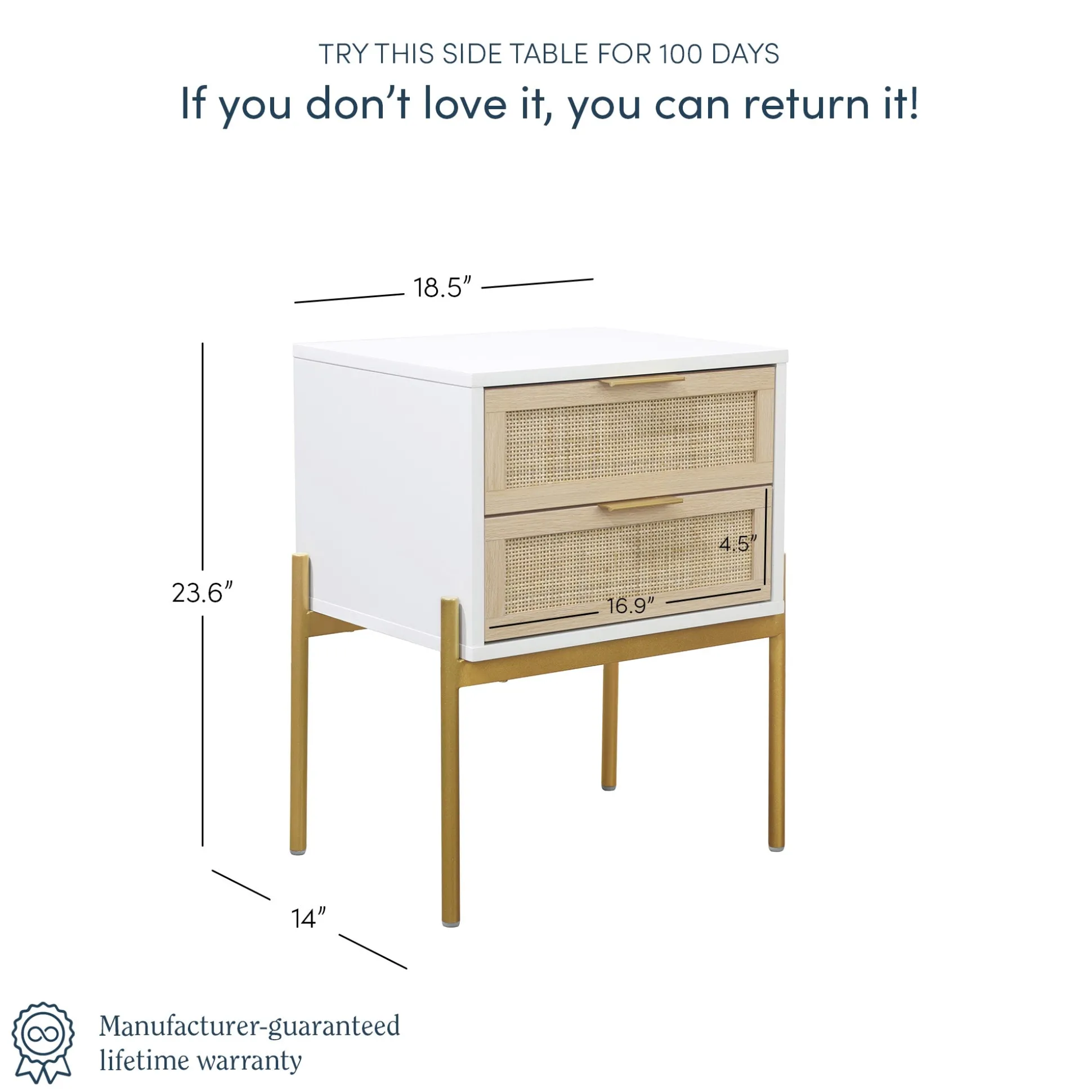 Wood & Rattan Nightstands White (Set of 2)