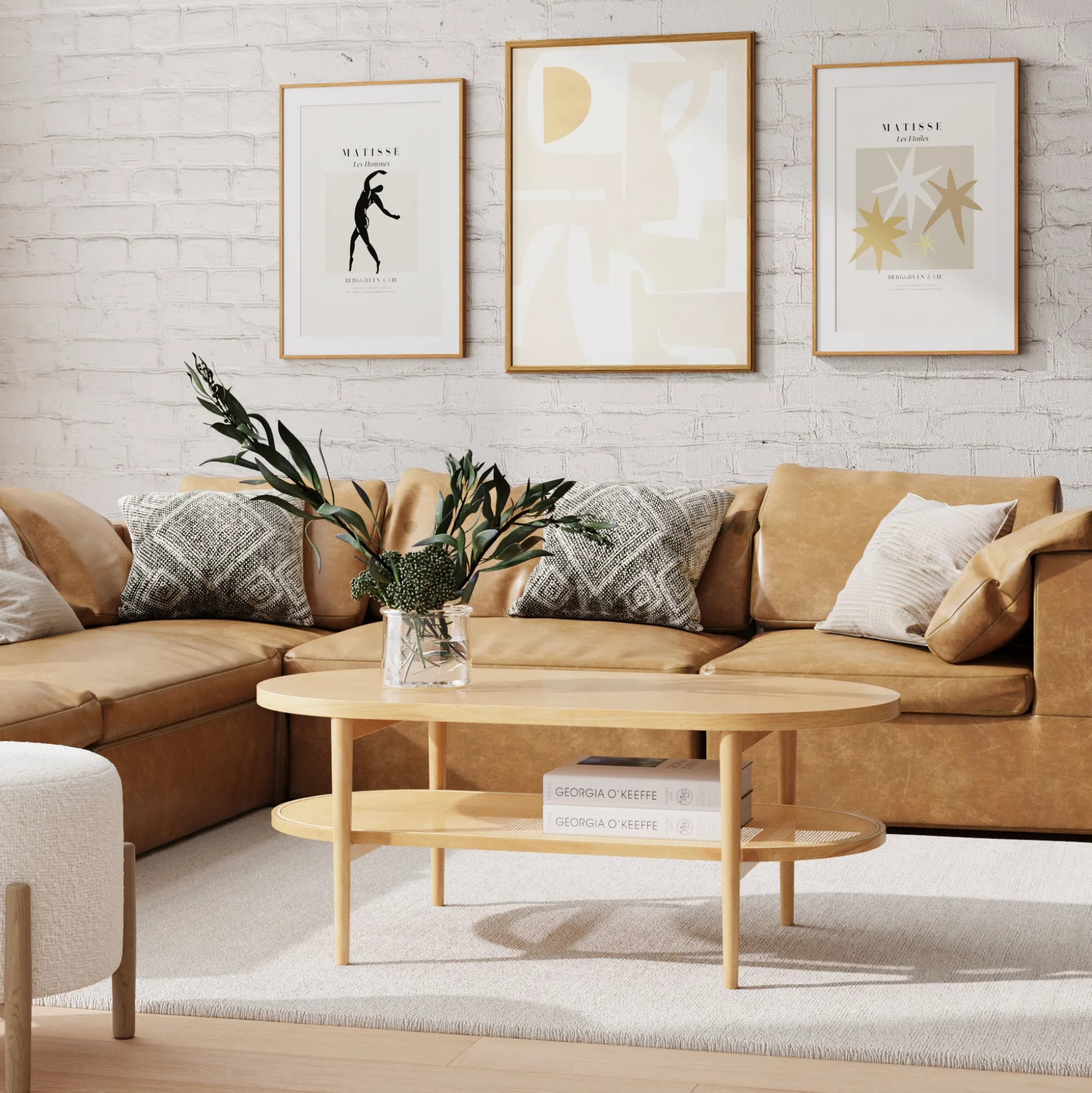 Wood & Rattan Oval Coffee Table Warm Pine