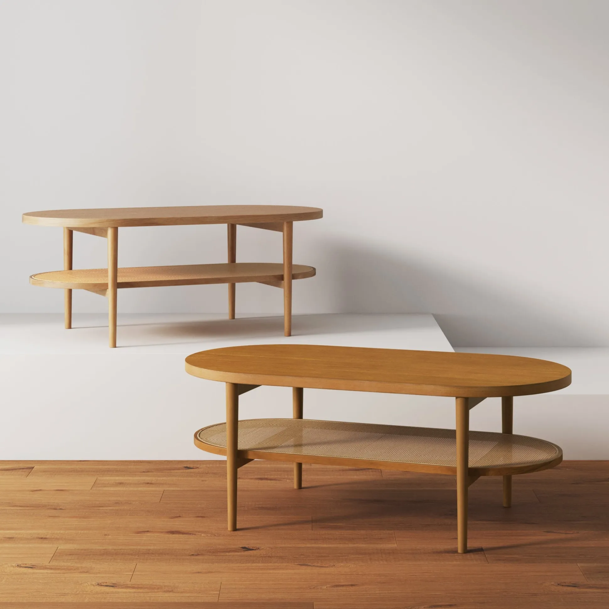 Wood & Rattan Oval Coffee Table Warm Pine