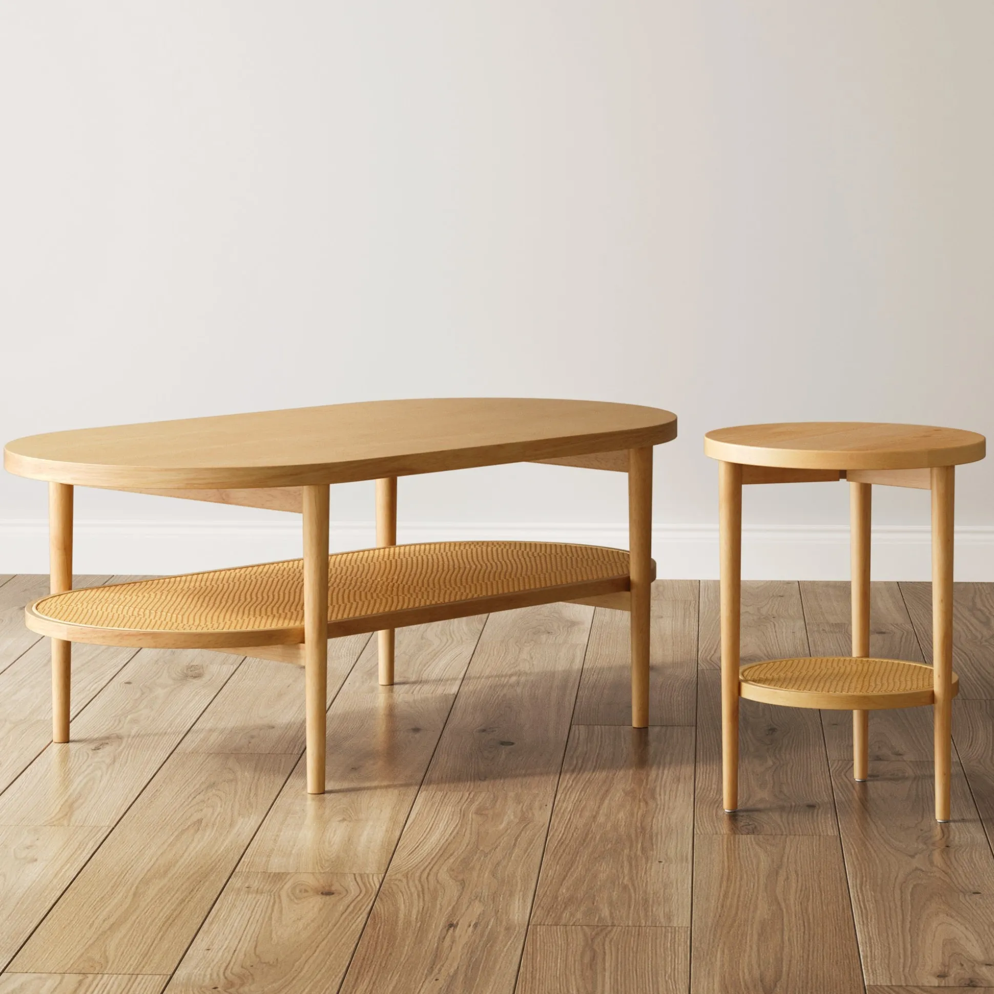 Wood & Rattan Oval Coffee Table Warm Pine