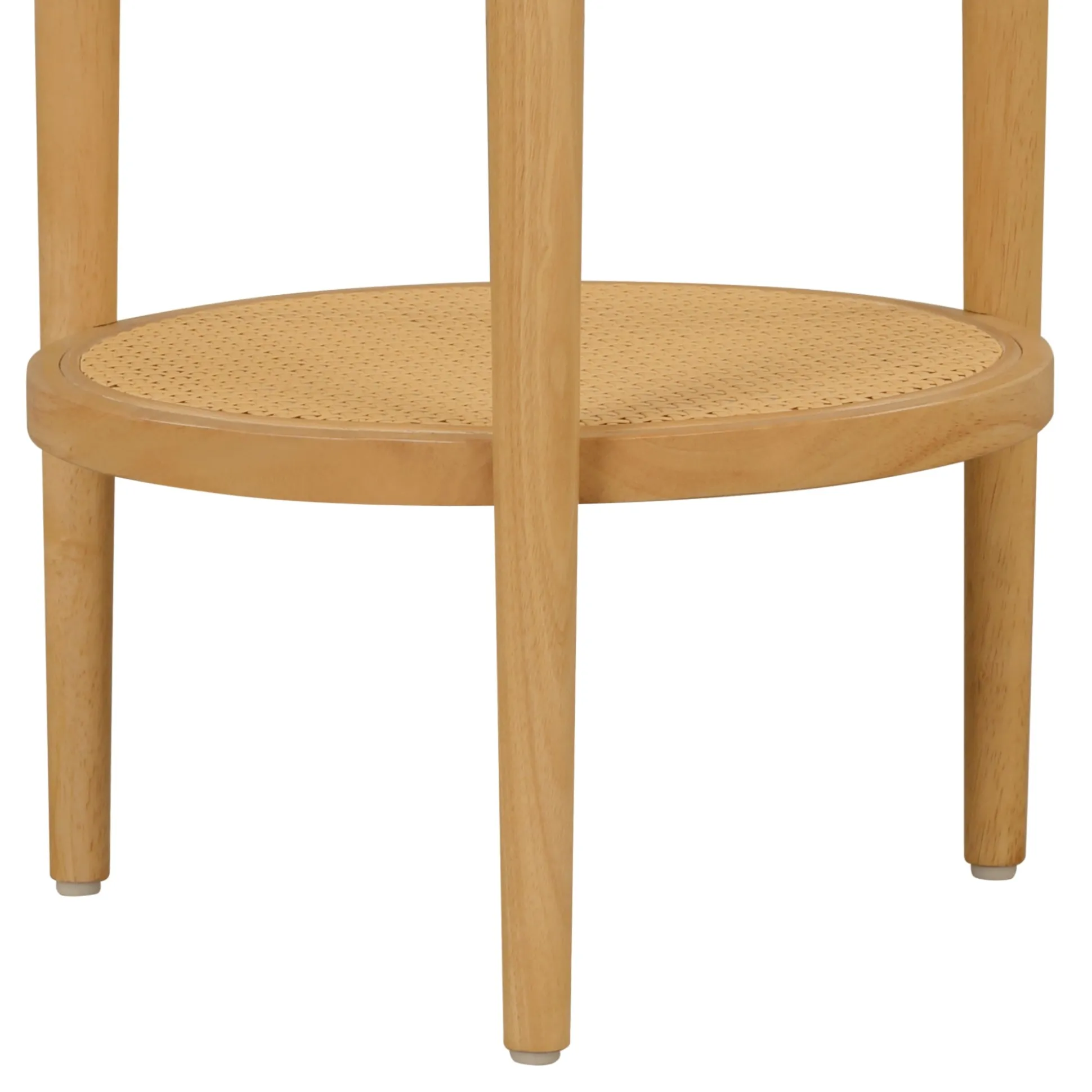 Wood & Rattan Round End Tables Warm Pine (Set of 2)