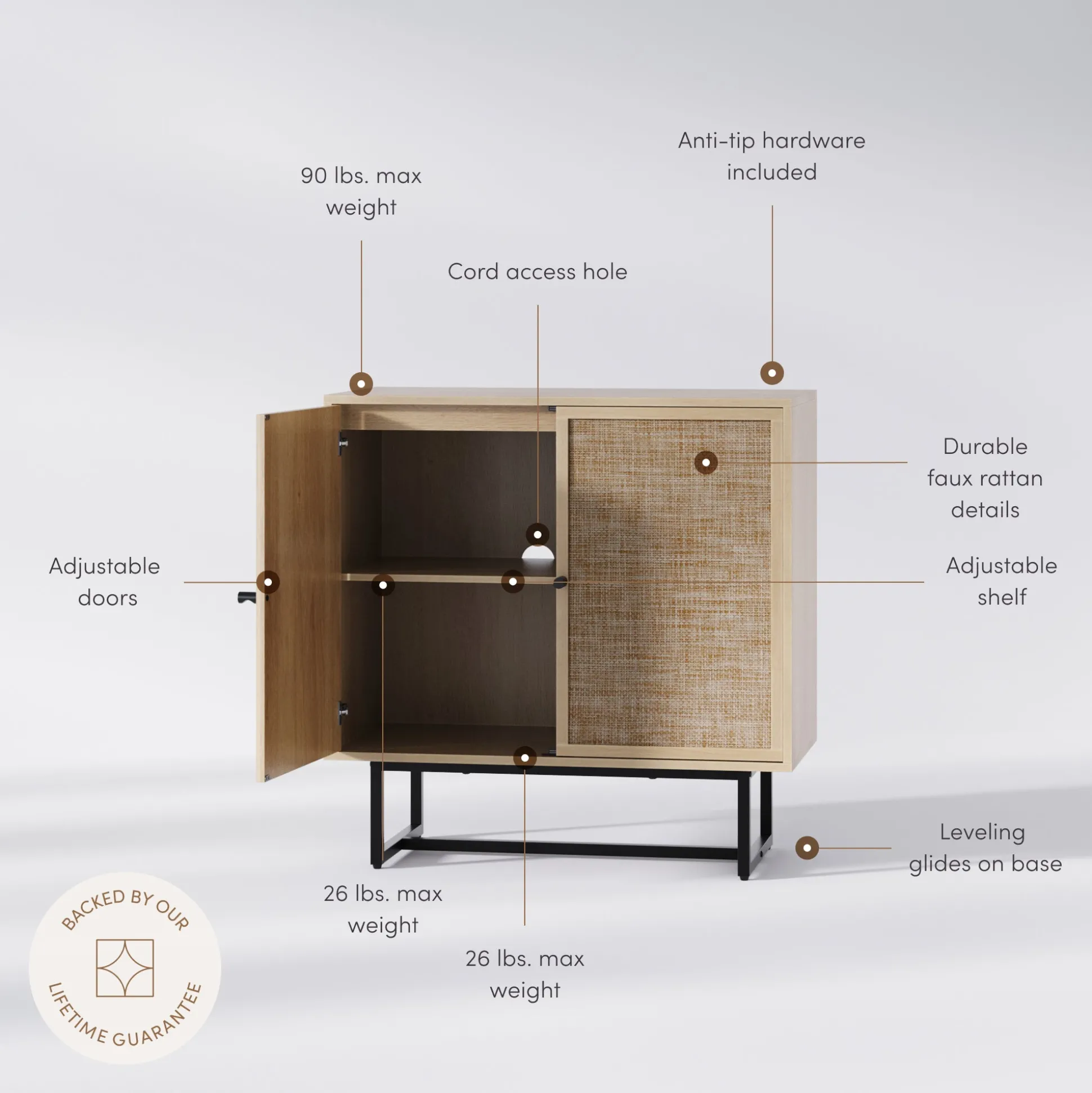 Wood & Rattan Storage Cabinet Light Oak