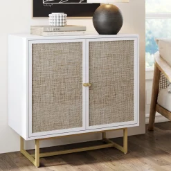 Wood & Rattan Storage Cabinet White