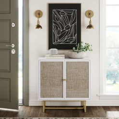 Wood & Rattan Storage Cabinet White