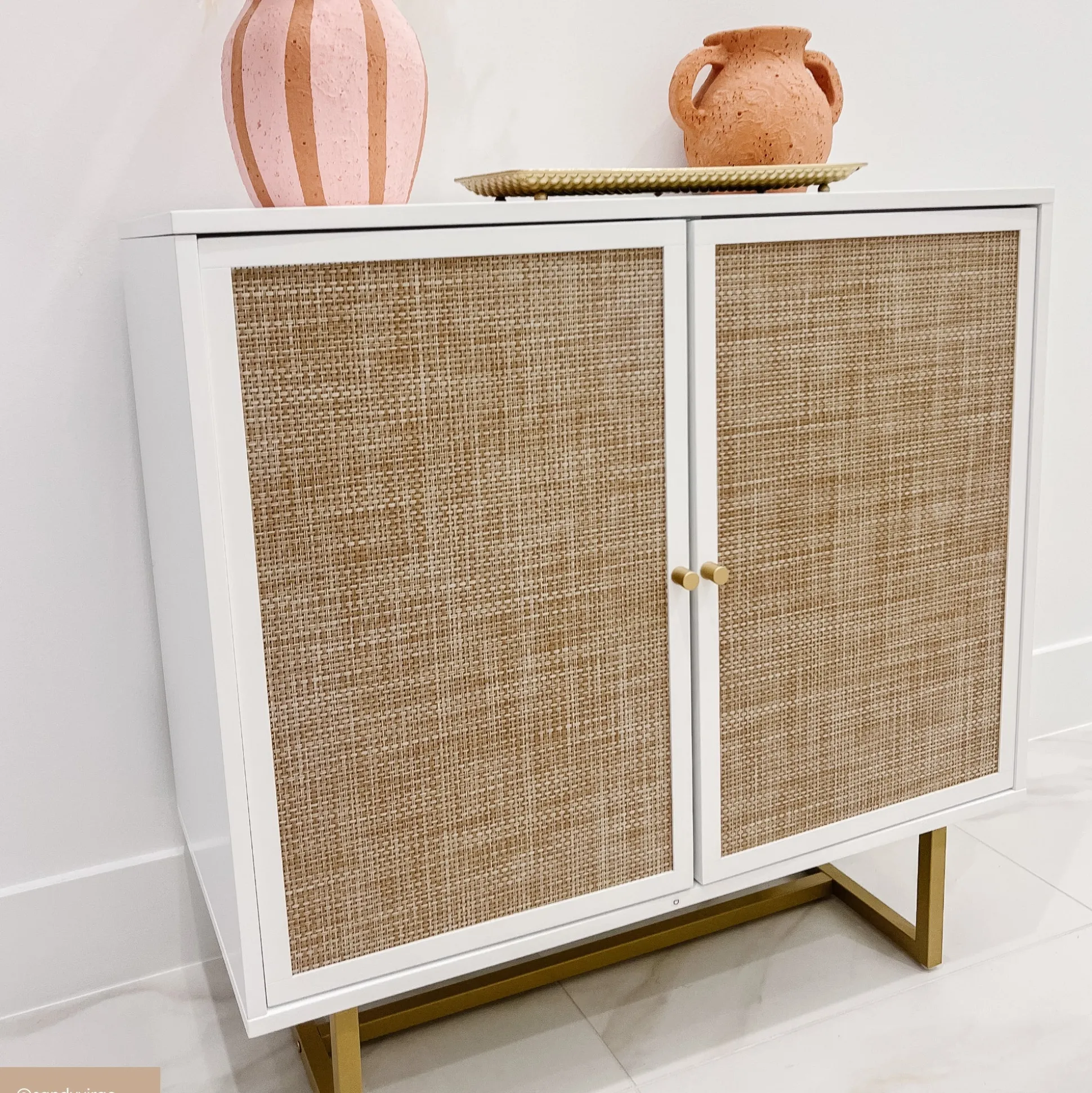 Wood & Rattan Storage Cabinet White
