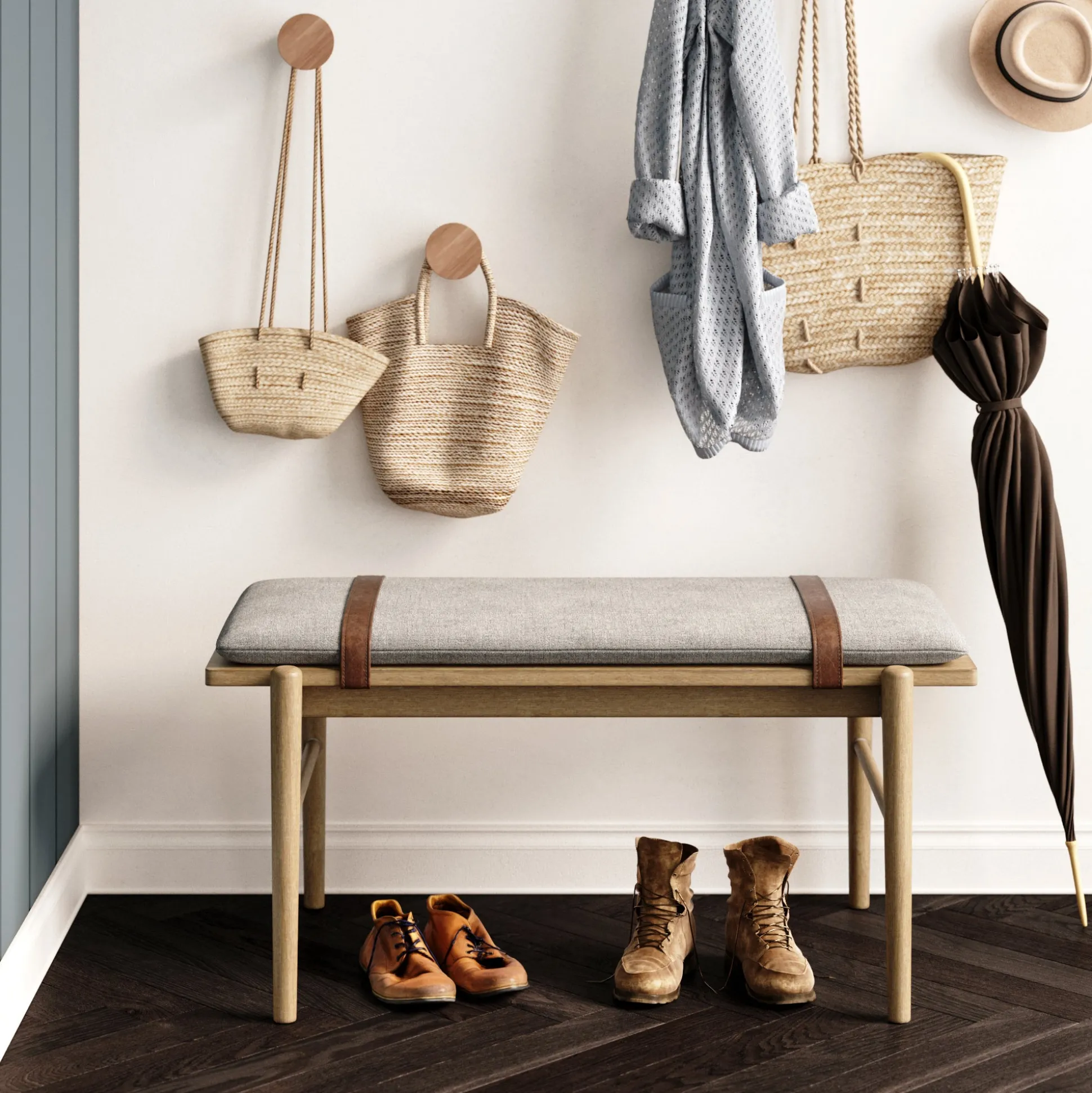 Wood Removable Cushion Upholstered Bench