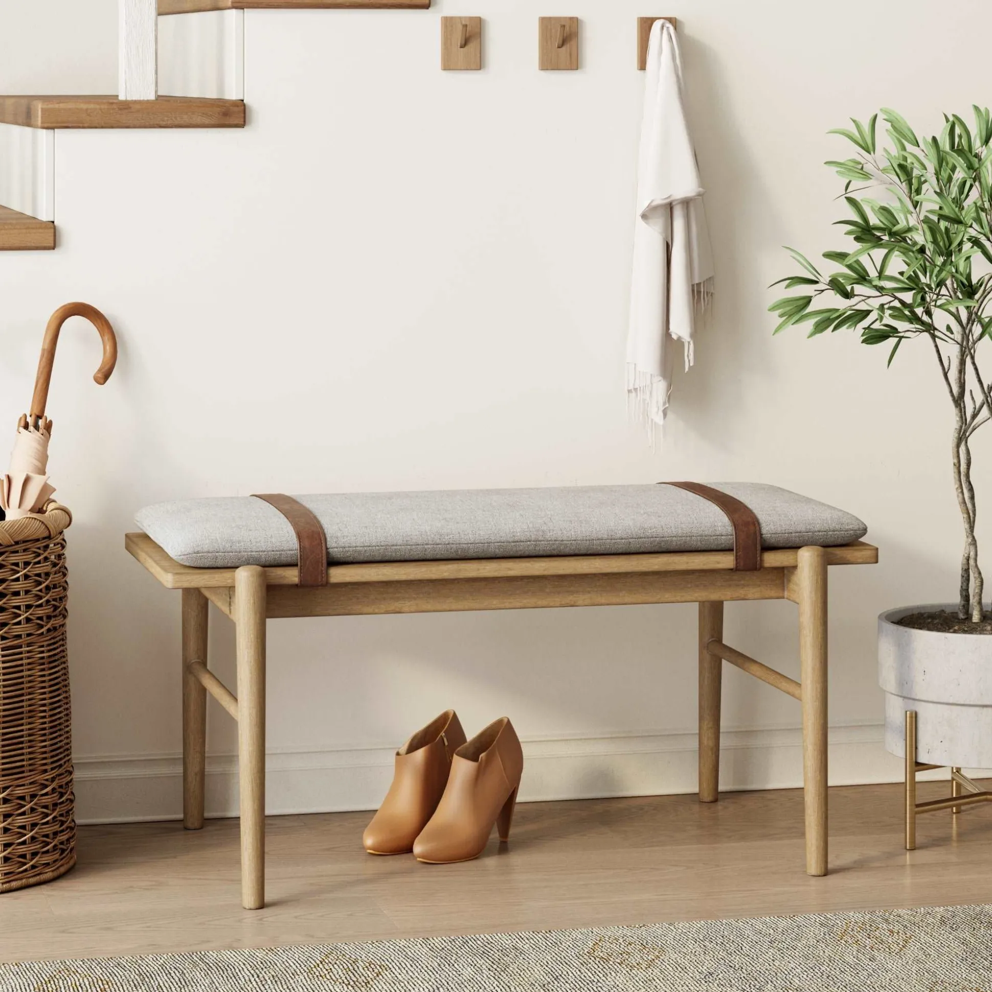 Wood Removable Cushion Upholstered Bench