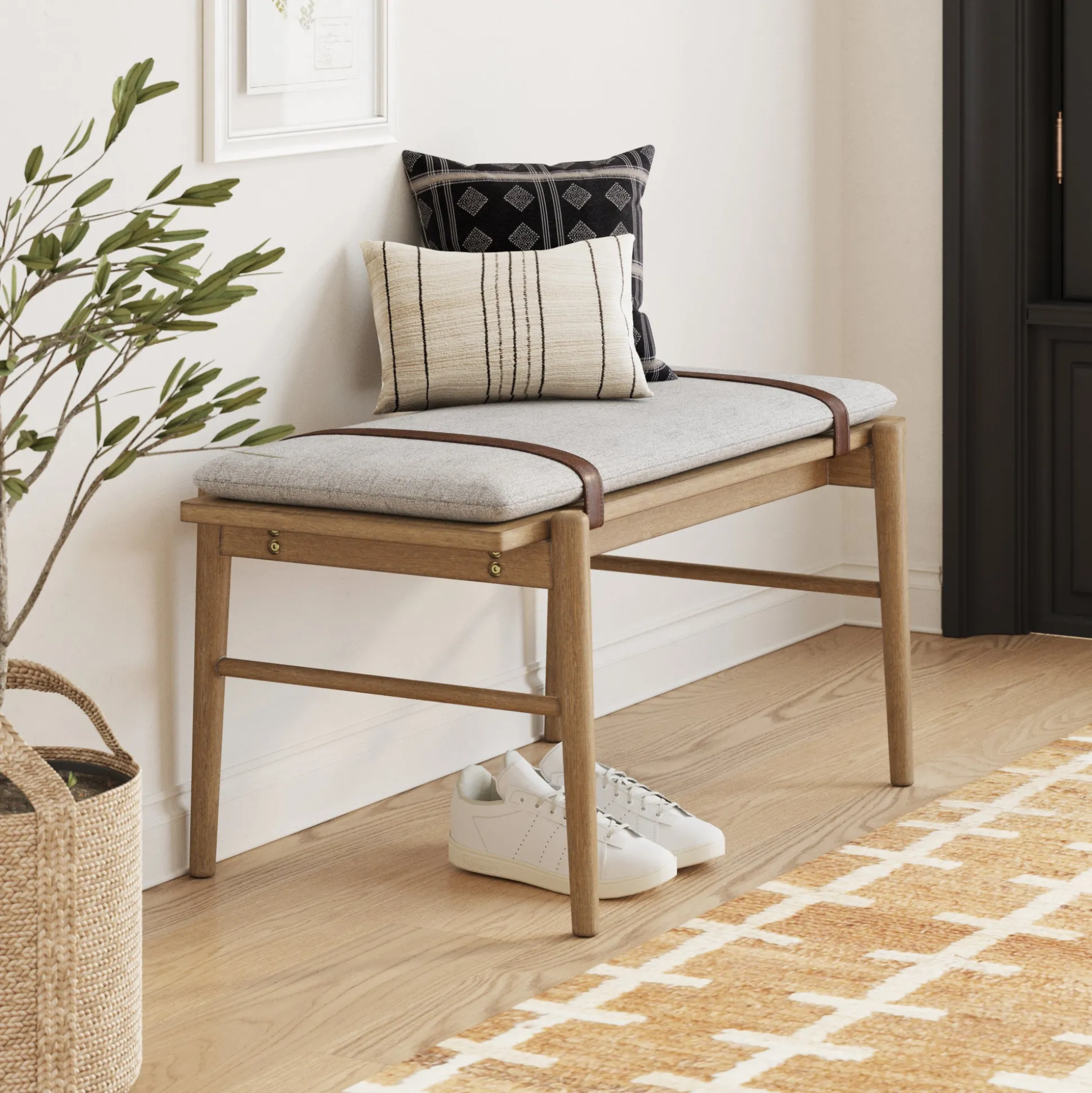 Wood Removable Cushion Upholstered Bench