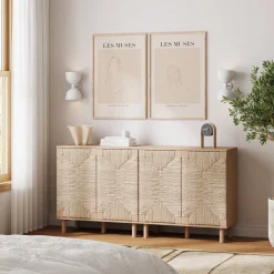 Wood & Seagrass Storage Cabinet Raw Oak
