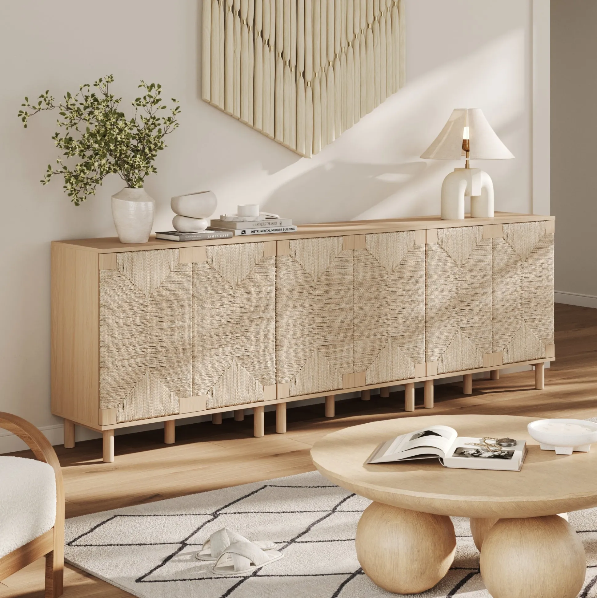 Wood & Seagrass Storage Cabinet Raw Oak