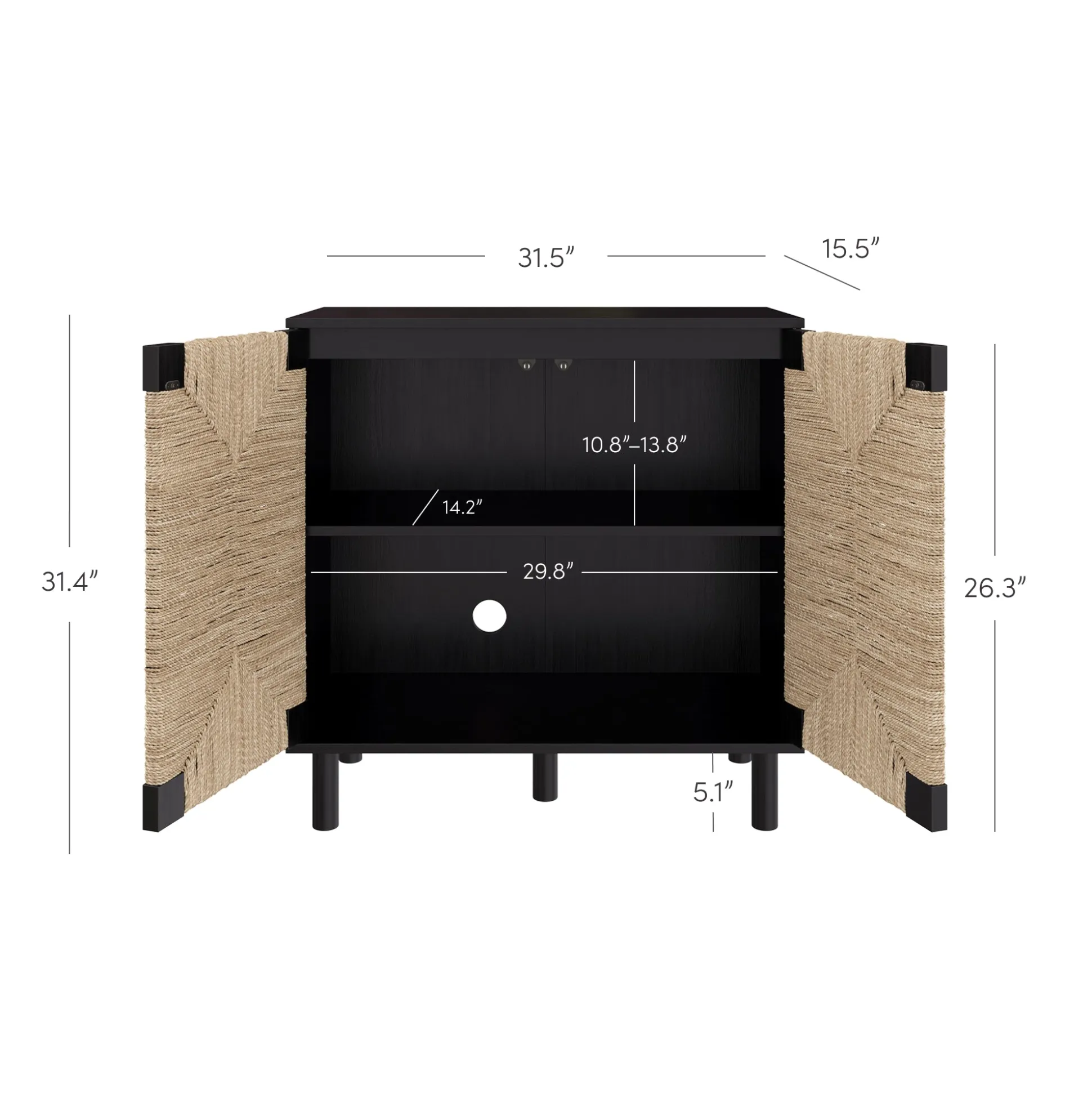 Wood & Seagrass Storage Cabinet Black