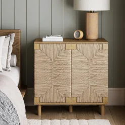 Wood & Seagrass Storage Cabinet Brown