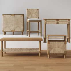 Wood & Seagrass Storage Cabinet Brown