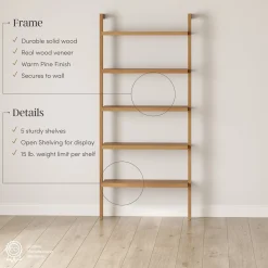 Wood 5-Shelf Ladder Wall Bookshelf Warm Pine (Set of 2)