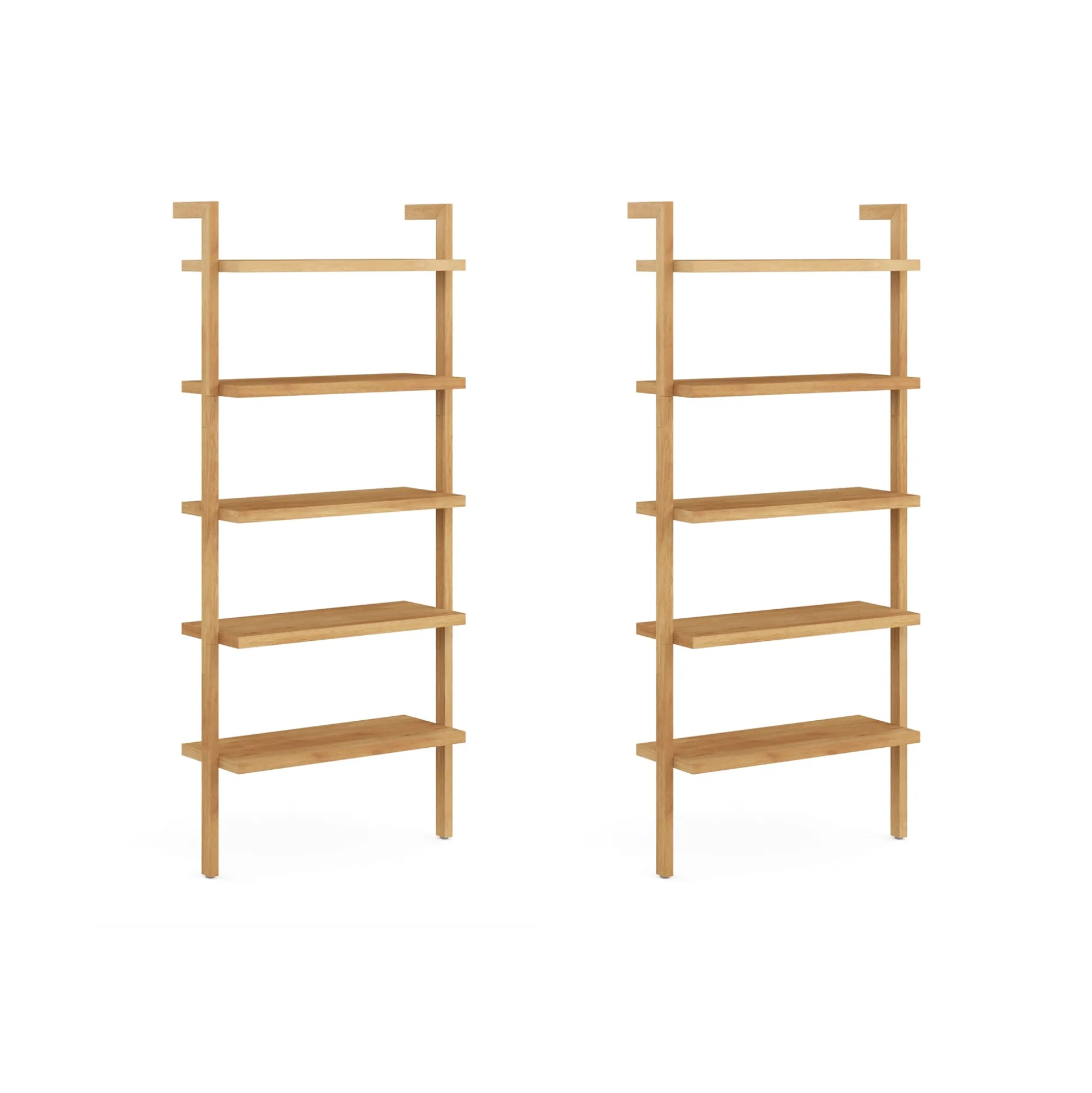 Wood 5-Shelf Ladder Wall Bookshelf Warm Pine (Set of 2)