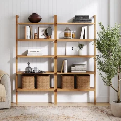 Wood 5-Shelf Ladder Wall Bookshelf Warm Pine (Set of 2)
