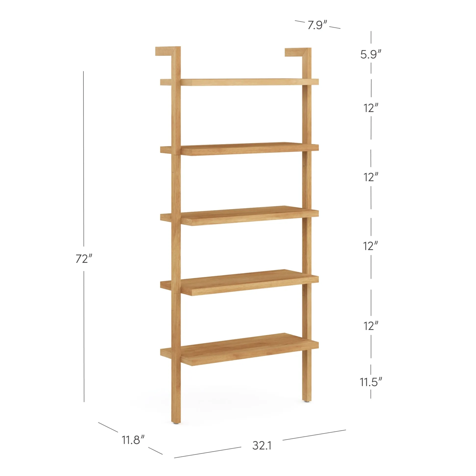 Wood 5-Shelf Ladder Wall Bookshelf Warm Pine