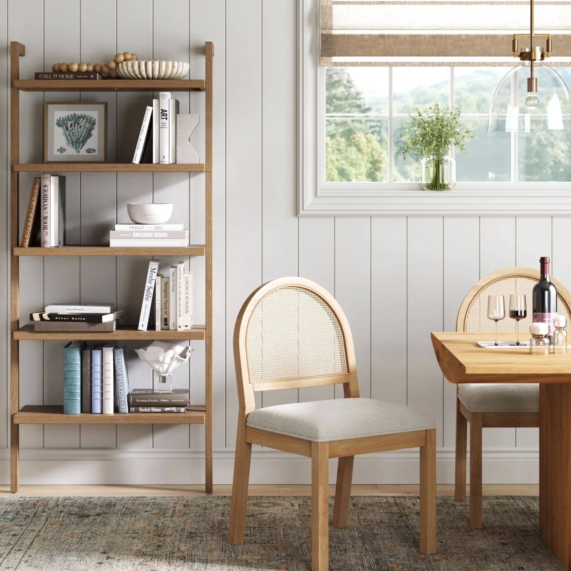 Wood 5-Shelf Ladder Wall Bookshelf Light Brown