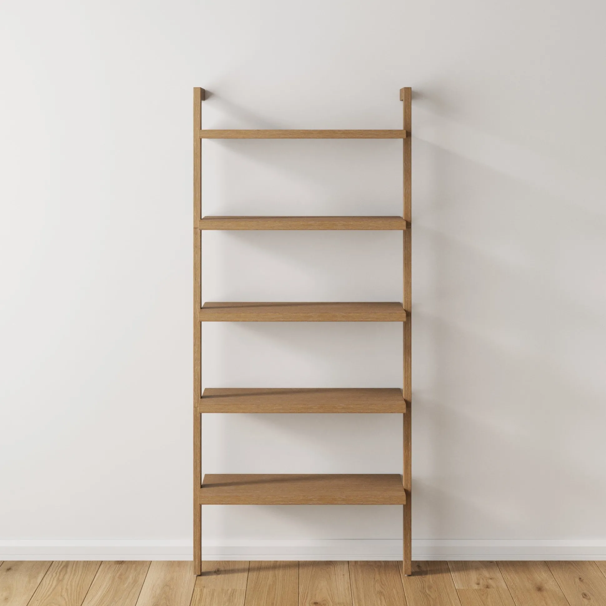 Wood 5-Shelf Ladder Wall Bookshelf Light Brown